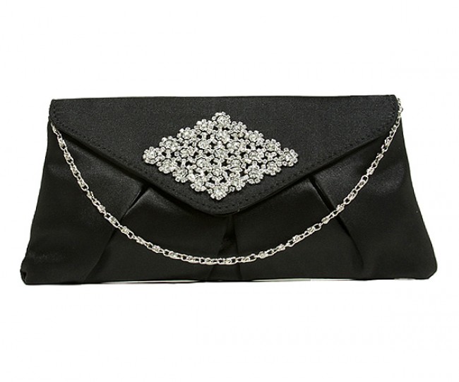 Evening Bag - Satin w/ Crystal Vintage Charm - Black - BG-HE1110BK